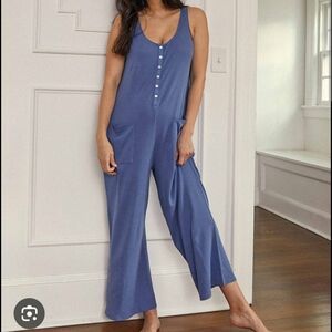 Hatch Blue Button-Front Jumpsuit